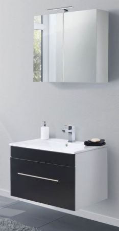 Badezimmer Waschbeckenunterschrank "Viva" in schwarz Seidenglanz und weiß inkl. Waschbecken hängend 75 x 48 cm