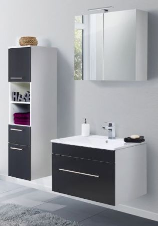 Badezimmer Waschbeckenunterschrank "Viva" in schwarz Seidenglanz und weiß inkl. Waschbecken hängend 75 x 48 cm