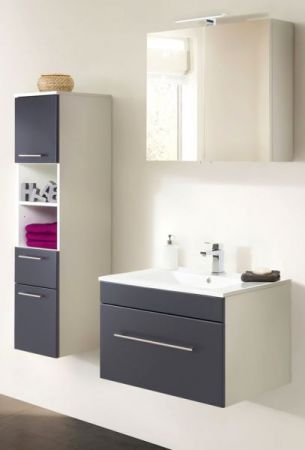 Badezimmer Waschbeckenunterschrank "Viva" in anthrazit Seidenglanz und weiß inkl. Waschbecken hängend 75 x 48 cm