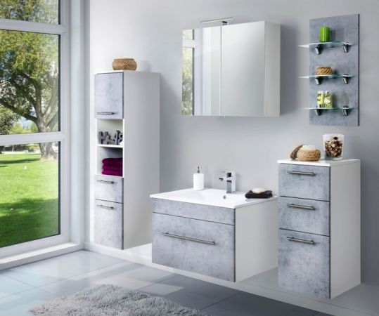 Badezimmer Waschbeckenunterschrank "Viva" in Stone Design grau und weiß inkl. Waschbecken hängend 75 x 48 cm