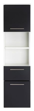 Badezimmer Hochschrank "Viva" in schwarz Seidenglanz und weiß Badschrank hängend 35 x 135 cm