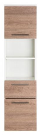 Badezimmer Hochschrank "Viva" in Sonoma Eiche und weiß Badschrank hängend 35 x 135 cm