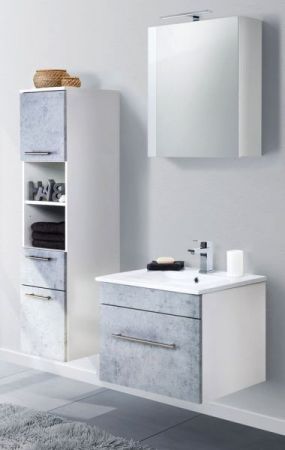 Badezimmer Hochschrank "Viva" in Stone Design grau und weiß Badschrank hängend 35 x 135 cm