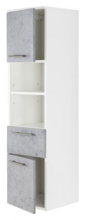 Badezimmer Hochschrank "Viva" in Stone Design grau und weiß Badschrank hängend 35 x 135 cm