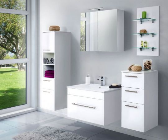 Badezimmer Spiegelschrank "Viva" in weiß inkl. LED Badschrank 2-türig 75 x 62 cm