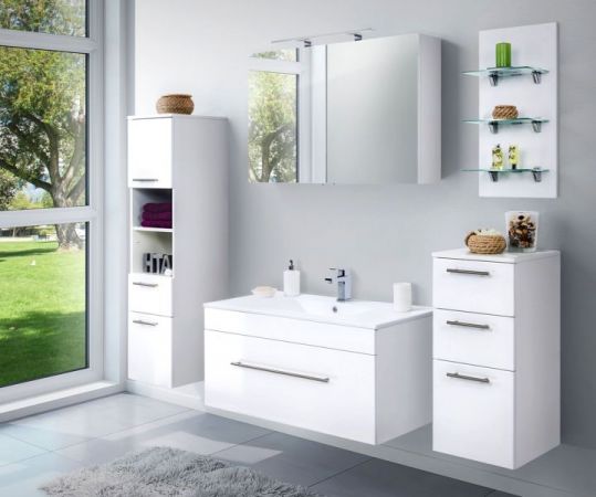 Badezimmer Spiegelschrank "Viva" in weiß inkl. LED Badschrank 2-türig 100 x 62 cm