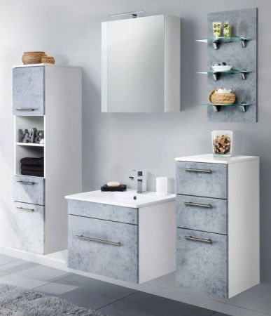 Badezimmer Badmöbel Set Viva in Stone Design grau und weiß 8-teilig inkl. Waschbecken und LED 160 x 190 cm