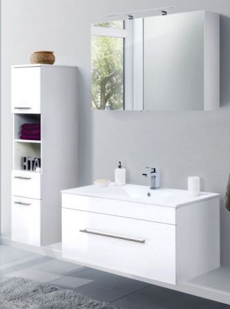 Badezimmer Badmöbel Set "Viva" in weiß Hochglanz 5-teilig inkl. Waschbecken und LED 150 x 190 cm