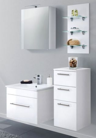 Badezimmer Badmöbel Set "Viva" in weiß Hochglanz 4-teilig inkl. Waschbecken und LED 60 x 190 cm