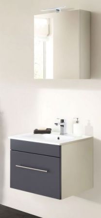 Badezimmer Badmöbel Set "Viva" in anthrazit Seidenglanz und weiß 4-teilig inkl. Waschbecken und LED 60 x 190 cm