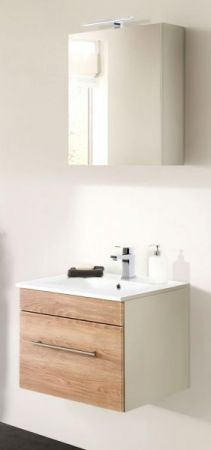 Badezimmer Badmöbel Set "Viva" in Sonoma Eiche hell und weiß 4-teilig inkl. Waschbecken und LED 60 x 190 cm