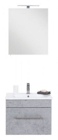 Badezimmer Badmöbel Set "Viva" in Stone Design grau und weiß 4-teilig inkl. Waschbecken und LED 60 x 190 cm