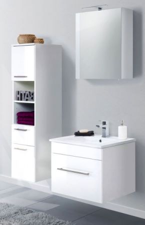 Badezimmer Badmöbel Set "Viva" in weiß Hochglanz 5-teilig inkl. Waschbecken und LED 110 x 190 cm