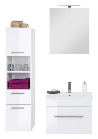 Badezimmer Badmöbel Set "Viva" in weiß Hochglanz 5-teilig inkl. Waschbecken und LED 110 x 190 cm