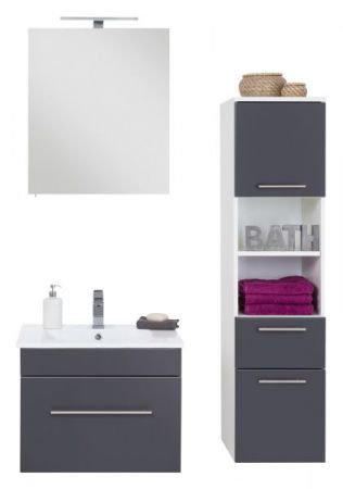 Badezimmer Badmöbel Set "Viva" in anthrazit Seidenglanz und weiß 5-teilig inkl. Waschbecken und LED 110 x 190 cm
