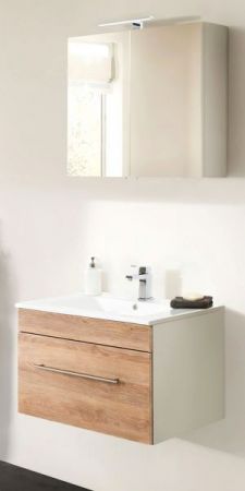 Badezimmer Badmöbel Set "Viva" in Sonoma Eiche hell und weiß 4-teilig inkl. Waschbecken und LED 75 x 190 cm