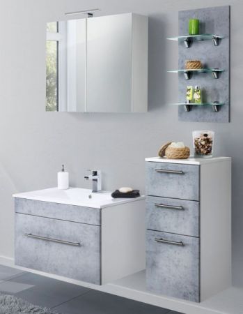 Badezimmer Badmöbel Set "Viva" in Stone Design grau und weiß 7-teilig inkl. Waschbecken und LED 125 x 190 cm