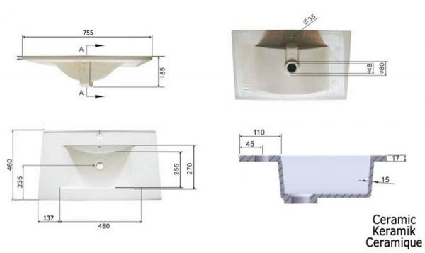 Badezimmer Badmöbel Set "Viva" in Stone Design grau und weiß 5-teilig inkl. Waschbecken und LED 125 x 190 cm