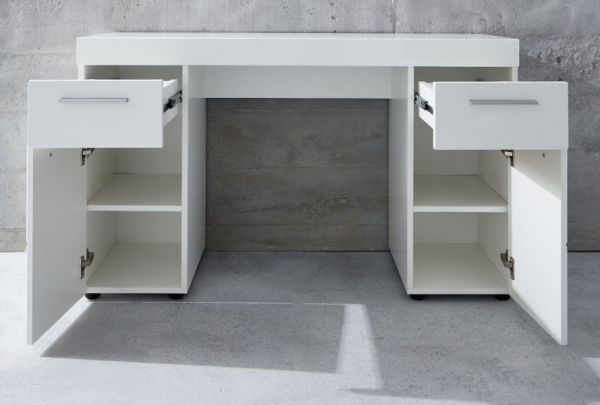 Schreibtisch Amanda in wei Hochglanz - Brotisch 120 x 76 cm