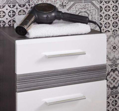 Badezimmer Waschbeckenunterschrank SetOne in wei Hochglanz und Sardegna grau Rauchsilber Badschrank 60 x 56 cm