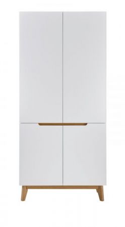 Garderobenschrank Cervo in matt wei echt Lack mit Asteiche massiv Garderobe und Schuhschrank 85 x 196 cm
