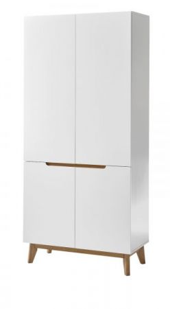 Garderobenschrank Cervo in matt wei echt Lack mit Asteiche massiv Garderobe und Schuhschrank 85 x 196 cm