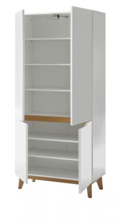 Garderobenschrank Cervo in matt wei echt Lack mit Asteiche massiv Garderobe und Schuhschrank 85 x 196 cm