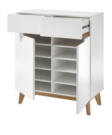 Garderobenkombination Cervo in matt wei echt Lack mit Asteiche massiv Garderobe Set 6-tlg. 297 x 196 cm