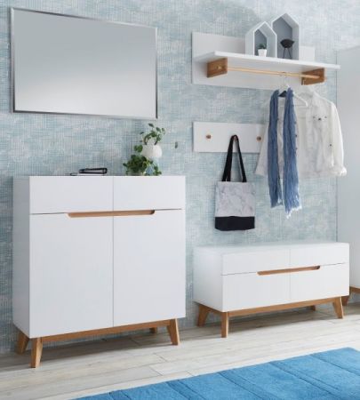 Garderobenkombination Cervo in matt wei echt Lack mit Asteiche massiv Garderobe Set 5-tlg. 197 x 196 cm