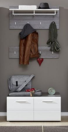Garderobe Sitzbank Line in Hochglanz wei und Sardegna grau Rauchsilber Garderobenbank und Schuhschrank 80 x 41 cm