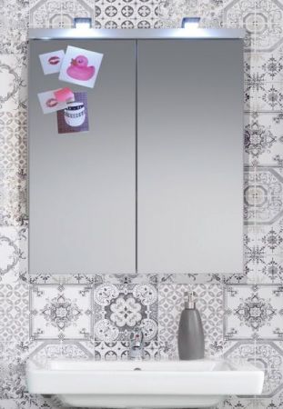 Badezimmer Spiegelschrank SetOne in wei Hochglanz Badschrank 2-trig 65 x 80 cm