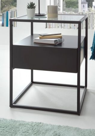 Beistelltisch Evora schwarz matt mit Metallgestell und Glasplatte 43 x 43 cm