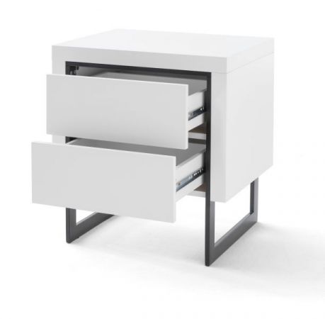Nachttisch "Cooper" weiß Hochglanz lackiert / schwarz