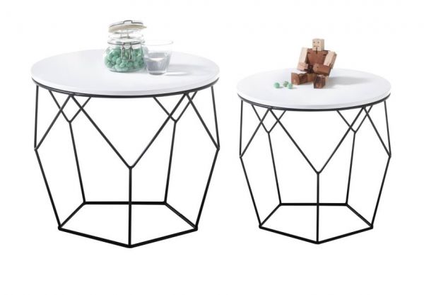 Couchtisch Haiti 2er Set in wei matt lackiert mit Metallgestell