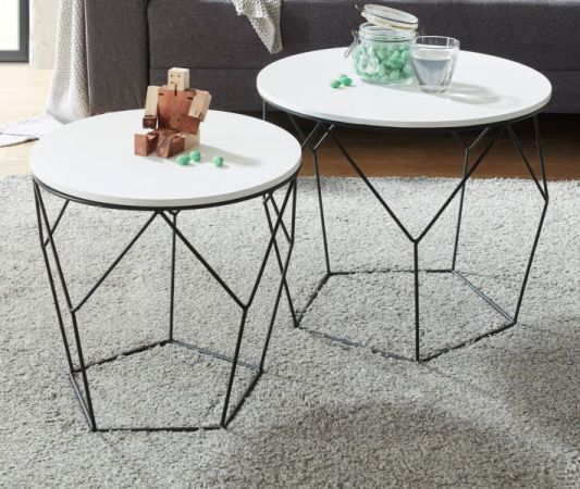 Couchtisch Haiti 2er Set in wei matt lackiert mit Metallgestell