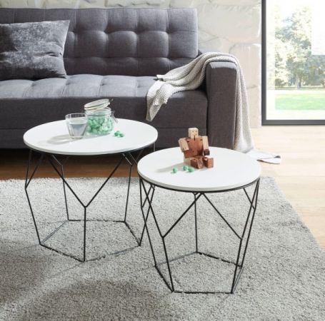 Couchtisch Haiti 2er Set in wei matt lackiert mit Metallgestell