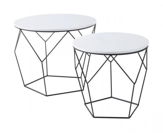 Couchtisch Haiti 2er Set in wei matt lackiert mit Metallgestell
