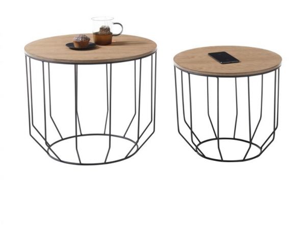 Couchtisch Haiti 2er Set in Eiche furniert und gelt mit Metallgestell