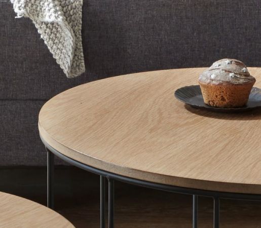 Couchtisch Haiti 2er Set in Eiche furniert und gelt mit Metallgestell