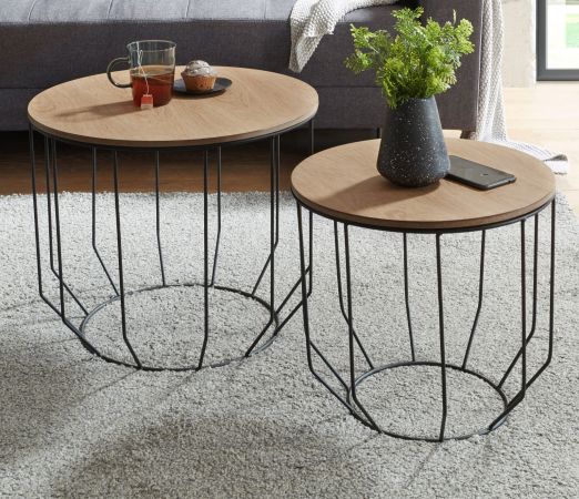 Couchtisch Haiti 2er Set in Eiche furniert und gelt mit Metallgestell