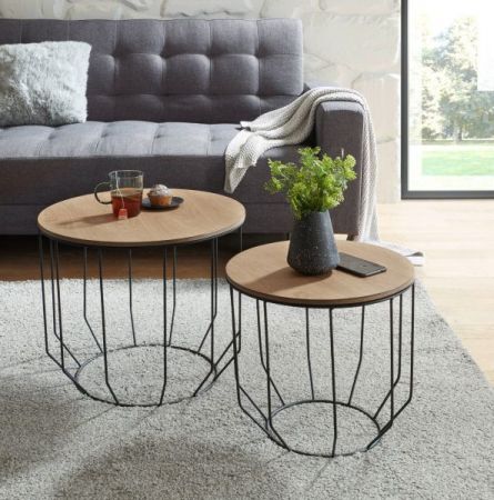 Couchtisch Haiti 2er Set in Eiche furniert und gelt mit Metallgestell