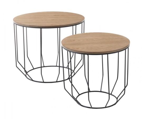 Couchtisch Haiti 2er Set in Eiche furniert und gelt mit Metallgestell