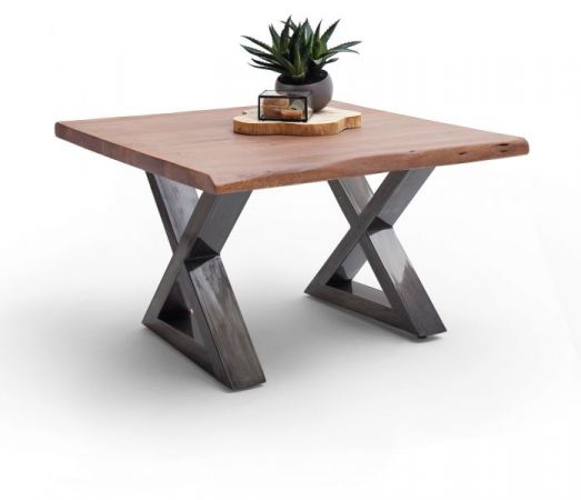 Couchtisch Cartagena in Akazie massiv Walnussfarben lackiert Beistelltisch mit Metallgestell Antik gewischt 75 x 75 cm