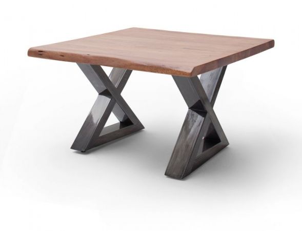Couchtisch Cartagena in Akazie massiv Walnussfarben lackiert Beistelltisch mit Metallgestell Antik gewischt 75 x 75 cm