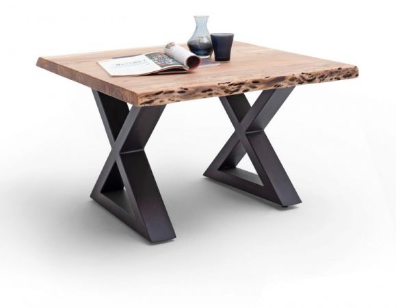 Couchtisch Cartagena in Akazie massiv lackiert Beistelltisch mit Metallgestell anthrazit 75 x 75 cm