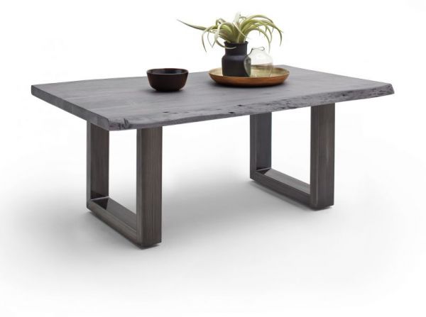 Couchtisch Cartagena in Akazie massiv grau lackiert Beistelltisch mit Metallgestell Antik gewischt 110 x 70 cm Kufentisch