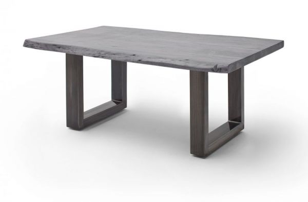 Couchtisch Cartagena in Akazie massiv grau lackiert Beistelltisch mit Metallgestell Antik gewischt 110 x 70 cm Kufentisch