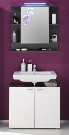 Badezimmer Badmbel Set Tetis in wei Hochglanz und Graphit grau Badkombination 2-teilig 72 x 180 cm