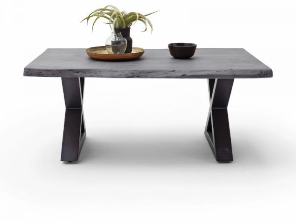 Couchtisch Cartagena in Akazie massiv grau lackiert Beistelltisch mit Metallgestell anthrazit 110 x 70 cm