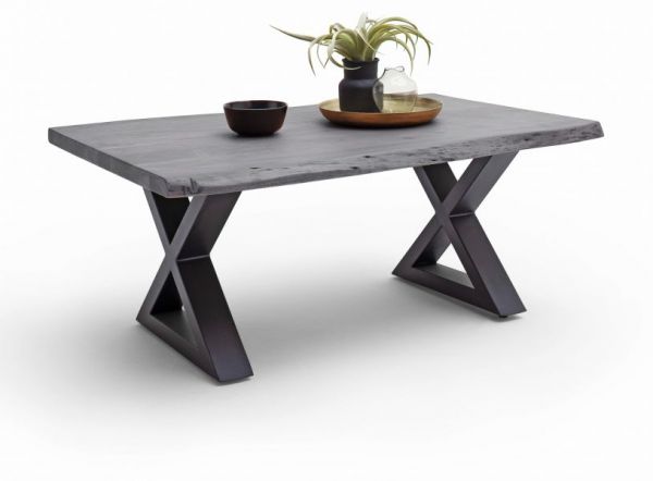 Couchtisch Cartagena in Akazie massiv grau lackiert Beistelltisch mit Metallgestell anthrazit 110 x 70 cm